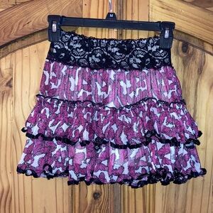 Girls Rachel & Chloe pink black butterfly lace ruffle skirt size 8